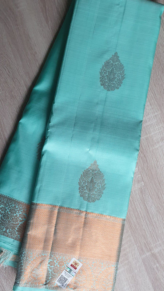 CADET BLUE WITH COPPER ZARI BORDER