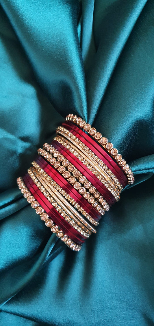 RED & GOLD STONE BANGLE SET