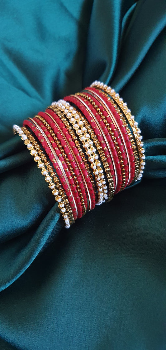 RED PEARL BANGLE SET