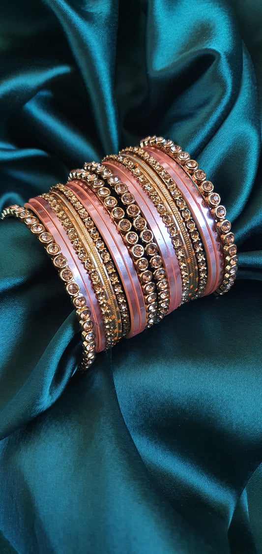 PINK & GOLD STONE BANGLE SET