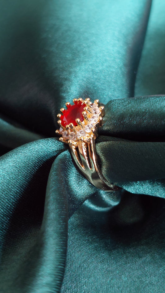 RUBY RED & WHITE A.D STONE RING