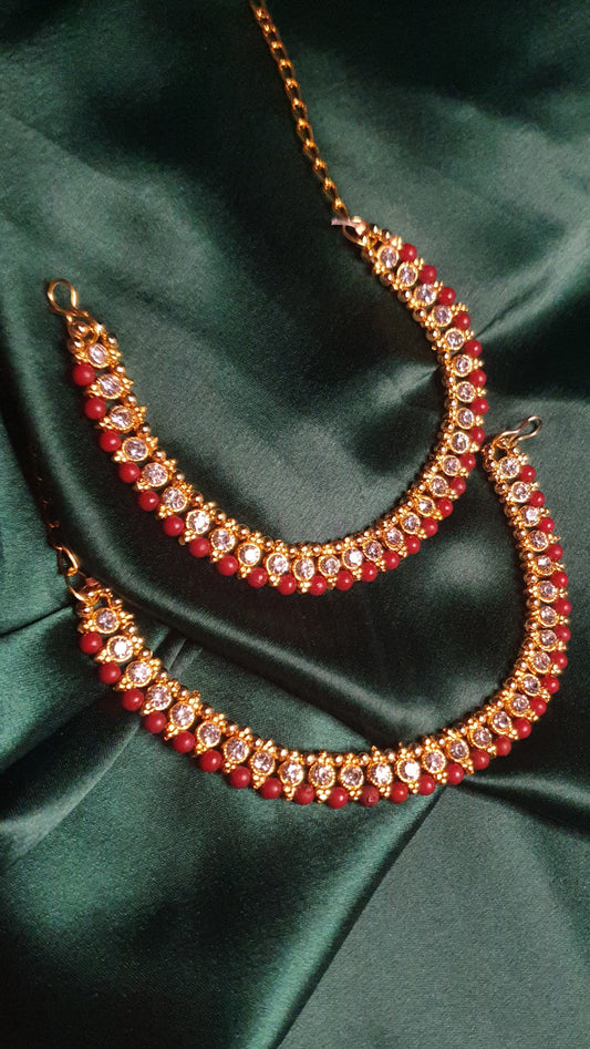 GOLD & RED PEARL ANKLETS