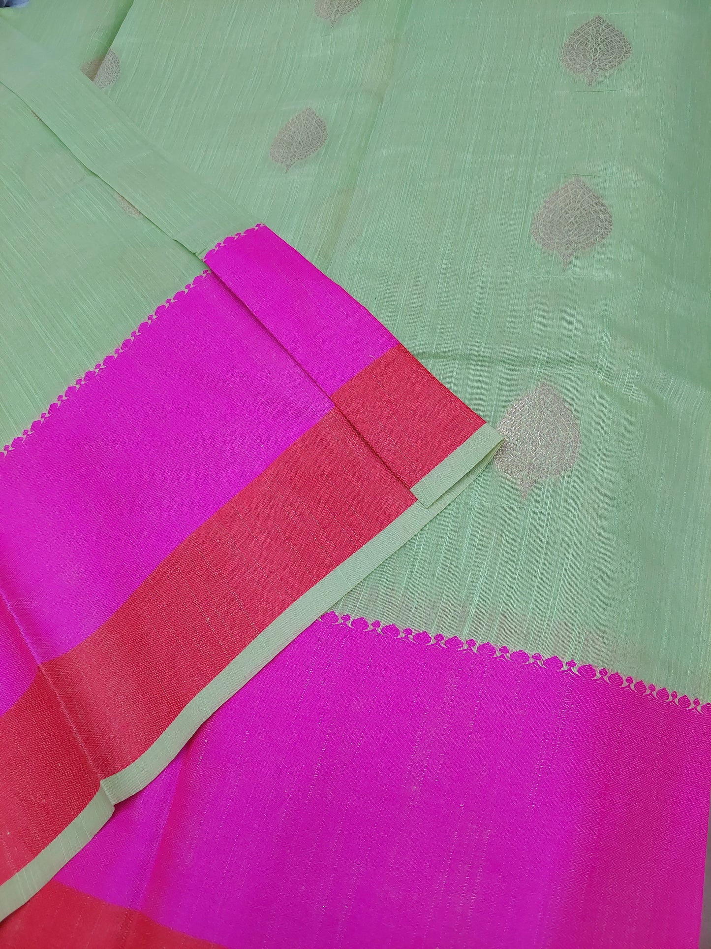 MINT GREEN COTTON SAREE WITH BRONZE EMBROIDERY