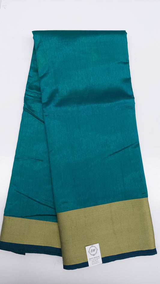 TEAL COTTON SAREE GOLD BORDER