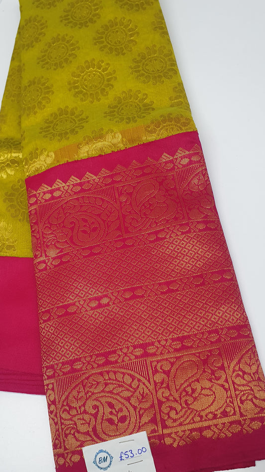 PARROT GREEN & PINK SAREE