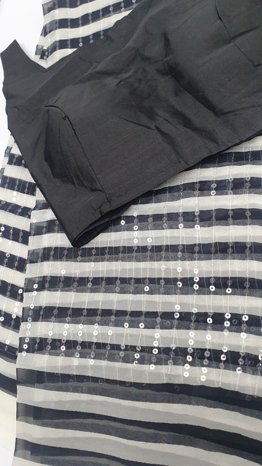 BLACK & WHITE SEQUIN SAREE + BLOUSE