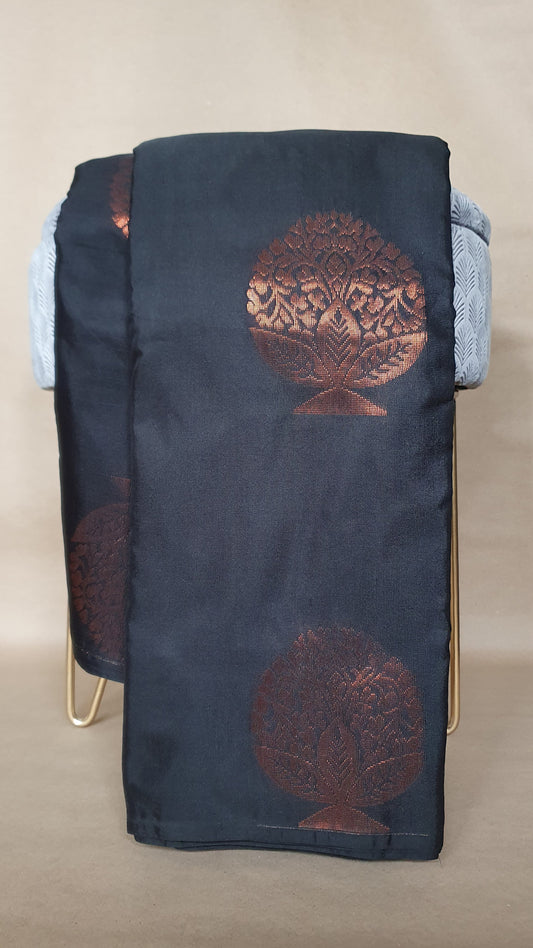 BLACK WITH COPPER ZARI MIXED SILK