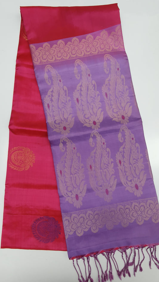 HOT PINK & LILAC KANJIPURAM SOFT SILK