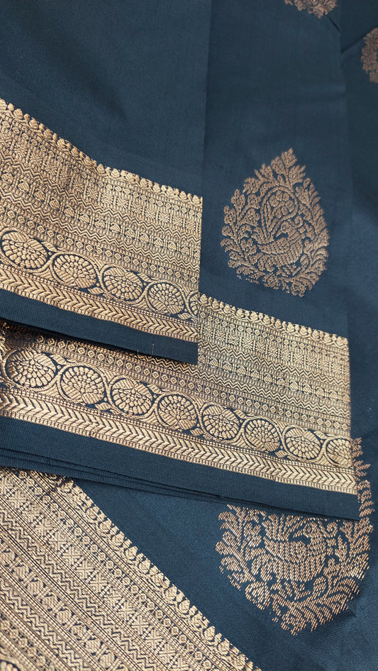 BLACK WITH COPPER ZARI SEMI SILK SAREE
