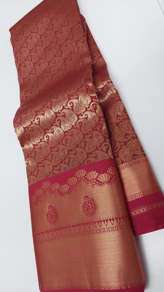 SEMI BRIDAL SILK SAREE (BROWN & PINK)