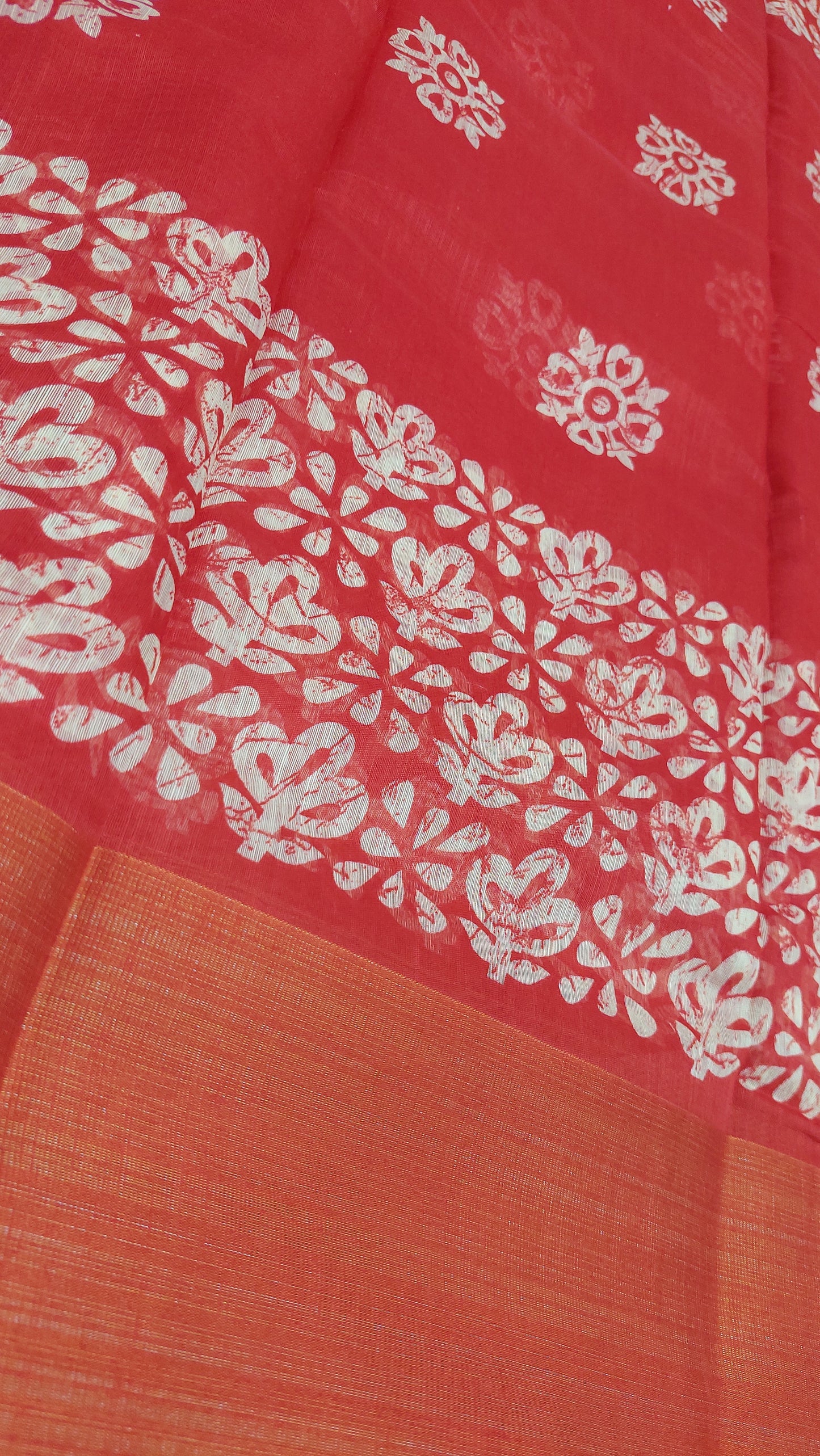 RED HAND BLOCK PRINT LINEN SAREE