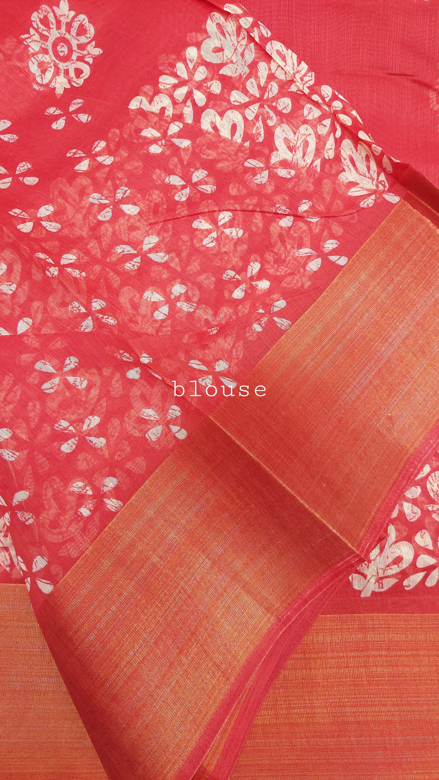 RED HAND BLOCK PRINT LINEN SAREE