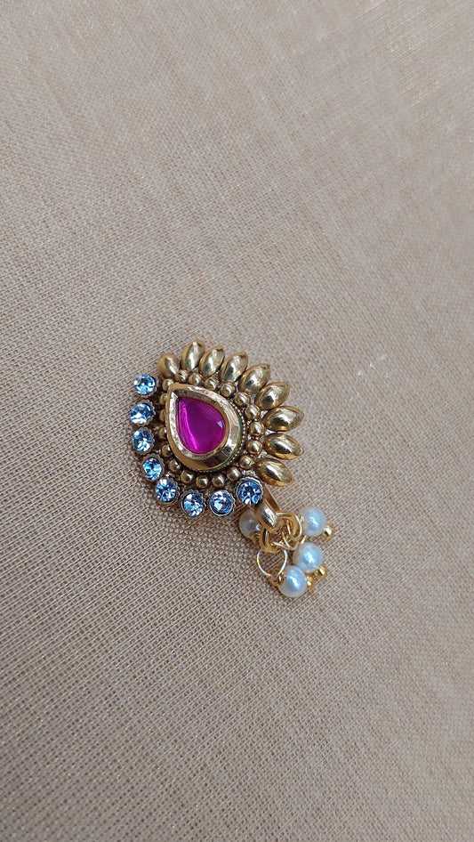 GOLD & PINK NOSE PIN