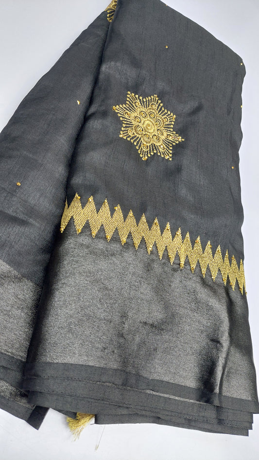 BLACK SATIN BORDER DESIGNER SAREE