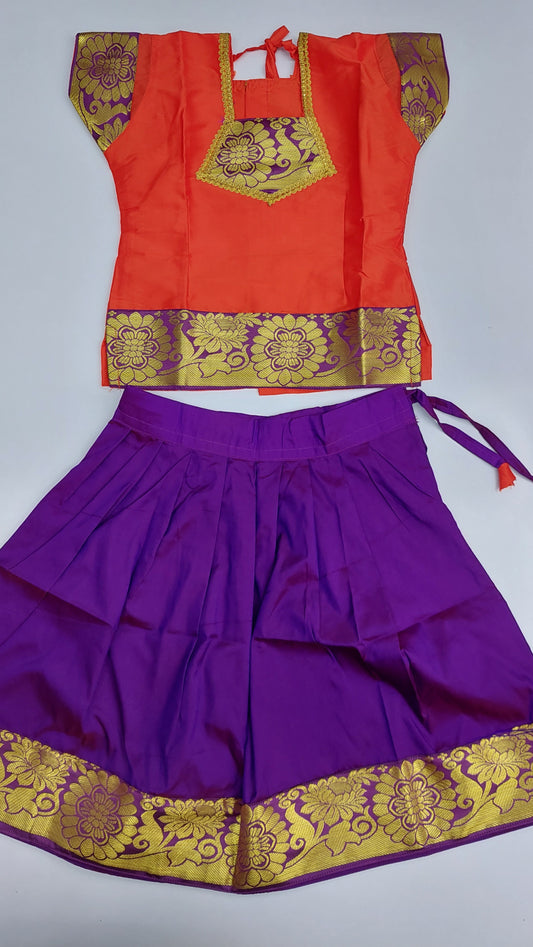 ORANGE & PURPLE BLOUSE & SKIRT பாவாடை சட்டை
