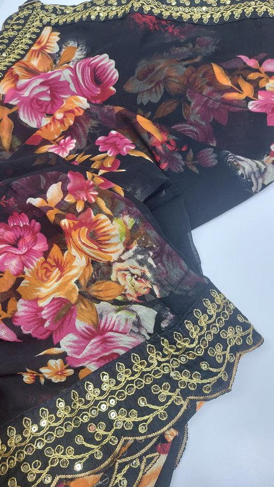 BLACK FLORAL SAREE