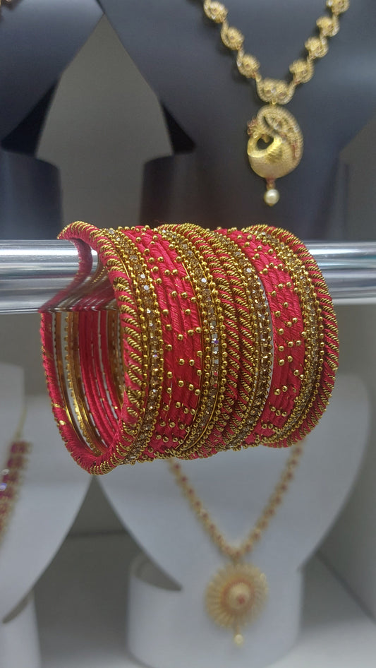 DEEP PINK & ANTIQUE GOLD BANGLE SET