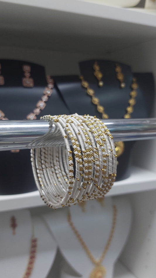 WHITE THREAD & ANTIQUE GOLD BANGLES