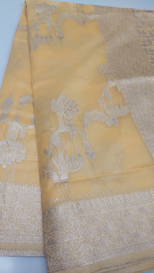 YELLOW & SILVER ZARI SAREE
