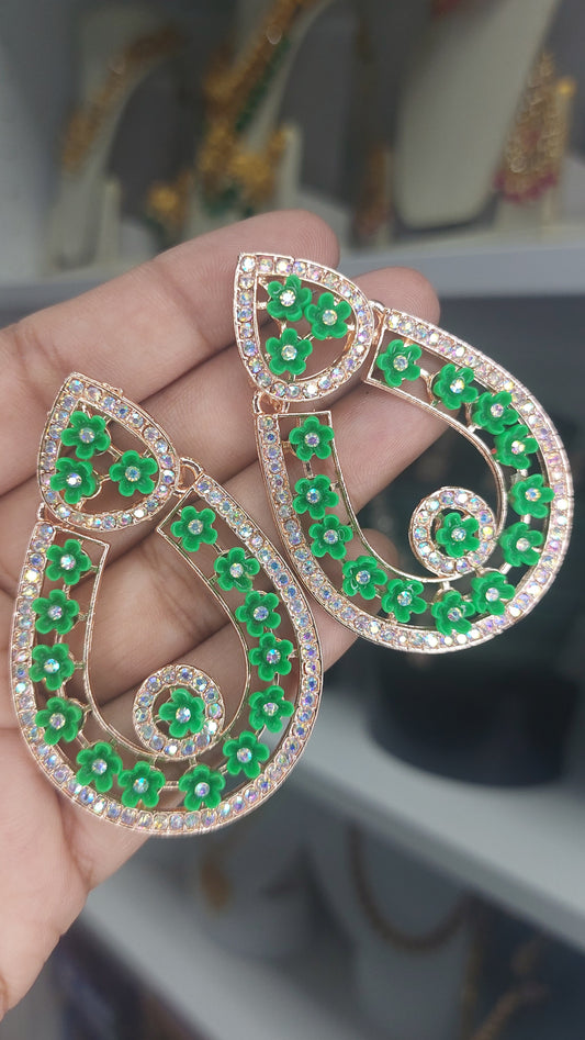 ROSE GOLD & GREEN FASHION EARRINGS