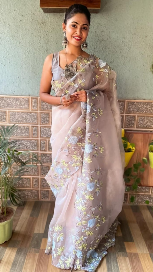 ORGANZA SAREE (GREY)