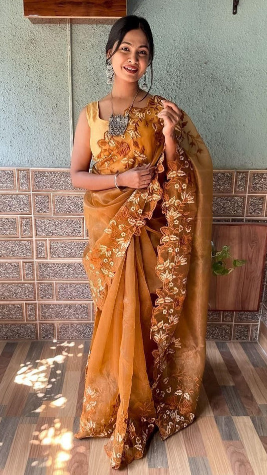 ORGANZA SAREE (MUSTARD)