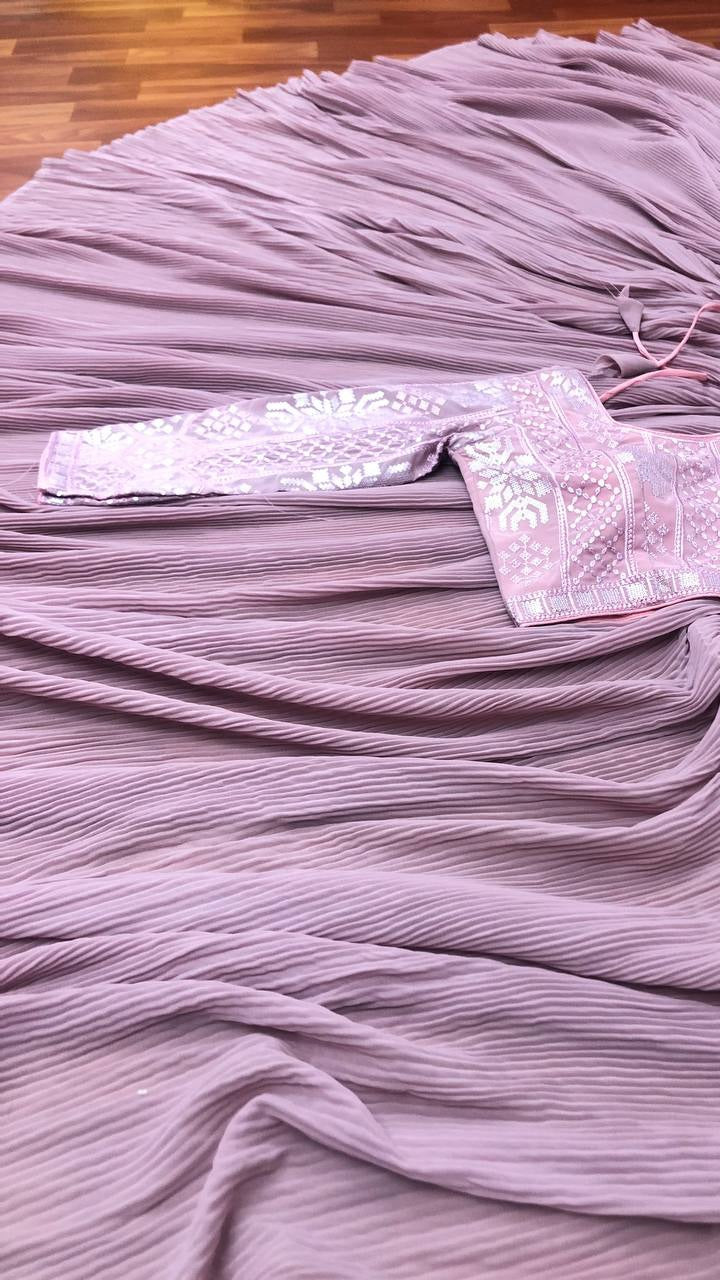 CRUSHED PLEATED SAREE (ROSE PINK)