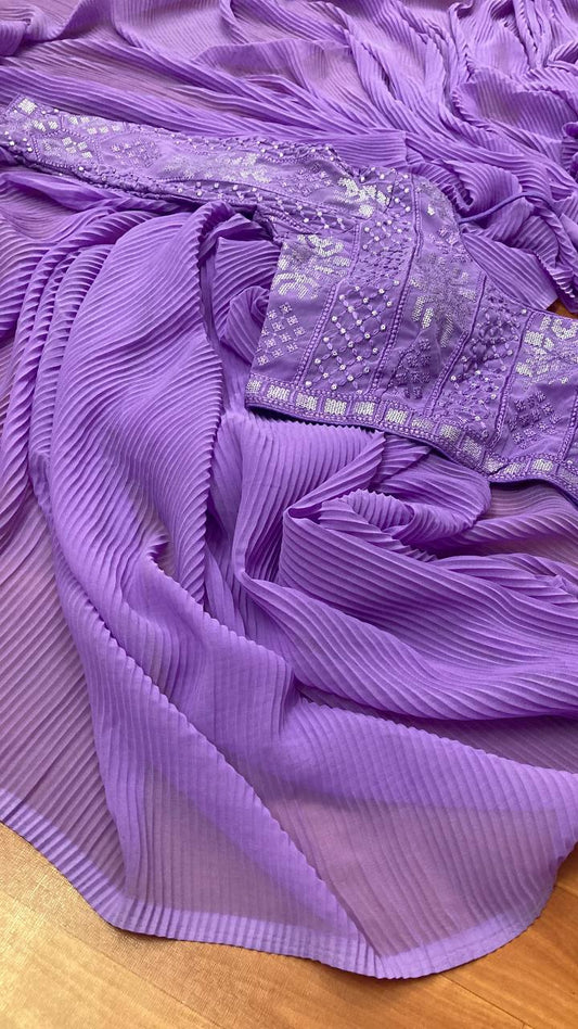 CRUSHED PLEATED SAREE (LILAC)