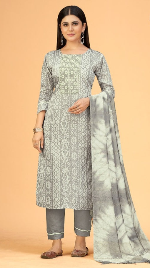 READY MADE SALWAR SUIT (GREY/SIZE L)